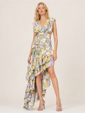 Bronx and Banco lavender floral tropics asymmetrical high low dress size small